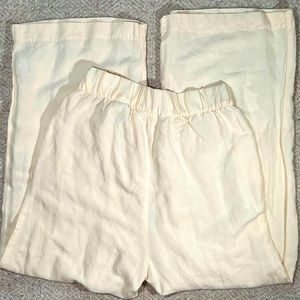 Long straight fit cream linen-blend pants